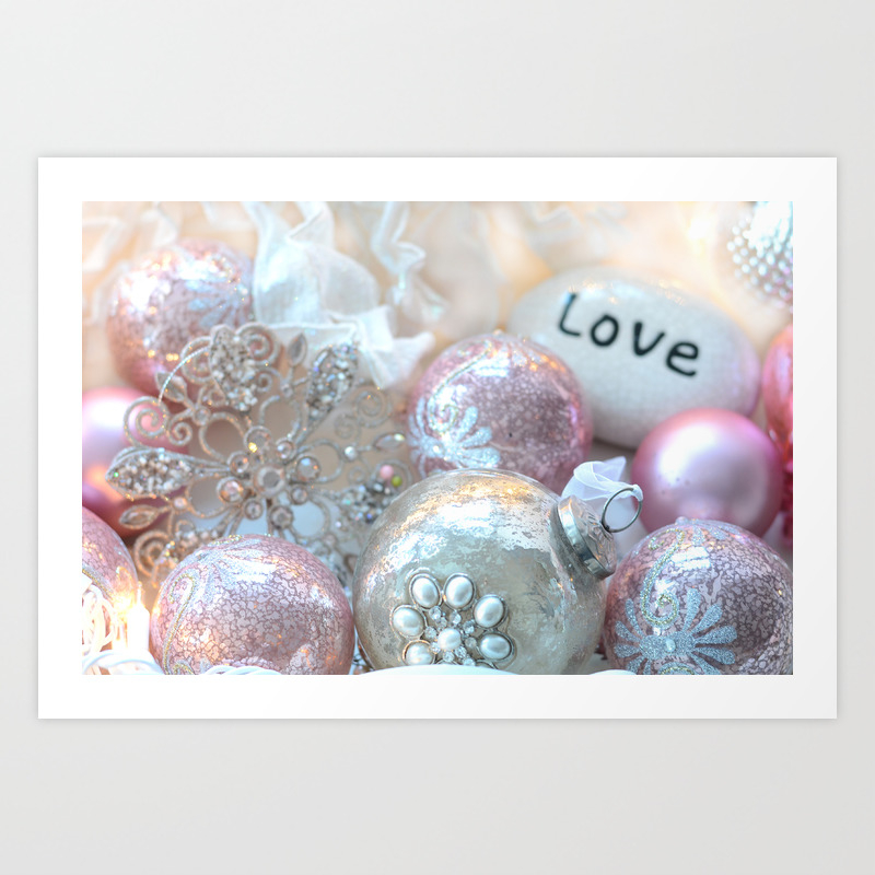 Romantic Shabby Chic Holiday Christmas Ornaments Love Print And