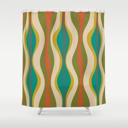 Mid-Century Modern Hourglass Abstract Pattern in Turquoise Teal, Orange, Mustard, Olive, and Mid Mod Beige Shower Curtain