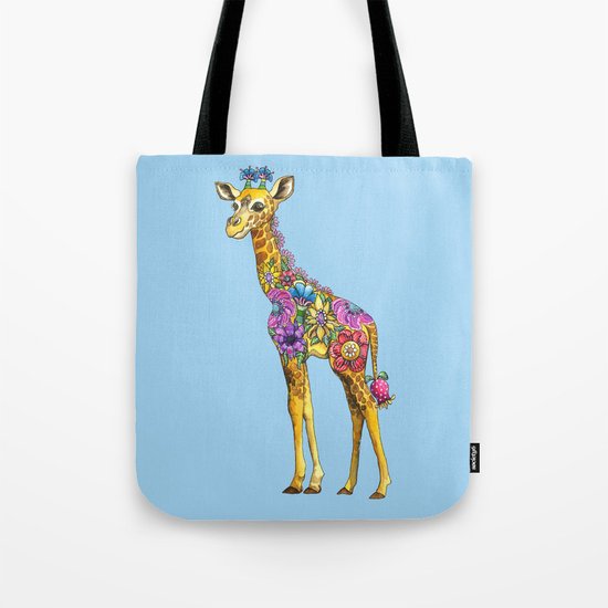 Geraldine the Geniunely Nice Giraffe Blue Tote Bag