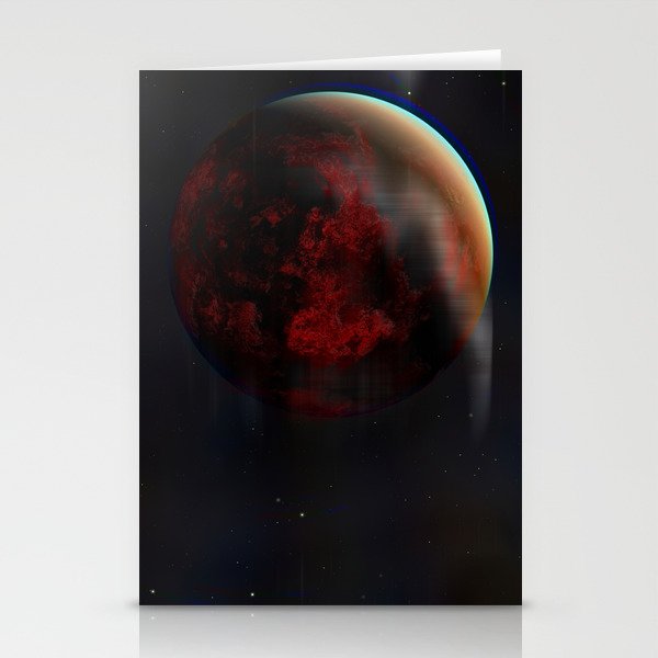 Red Glitch Planet Stationery Cards