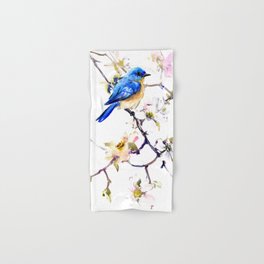 Bluebird and Dogwood, bird and flowers spring colors spring bird songbird design Hand & Bath Towel
