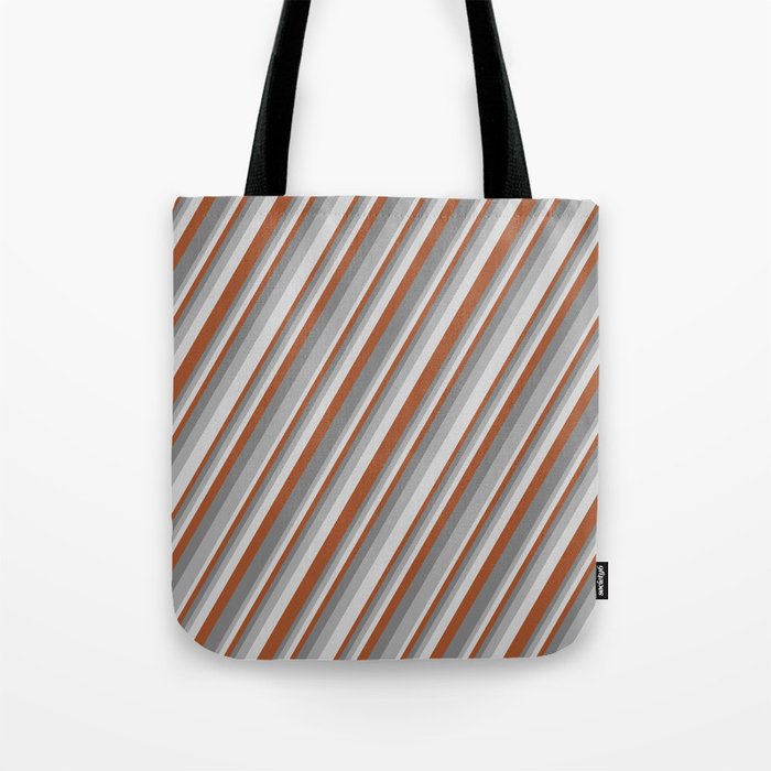 Sienna, Grey, Dark Gray & Light Gray Colored Lines/Stripes Pattern Tote Bag