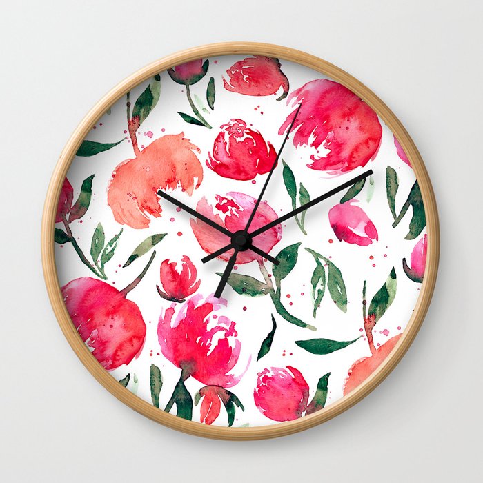Bloom Bloom Pow|Bold Pink Flowers|Renee Davis Wall Clock