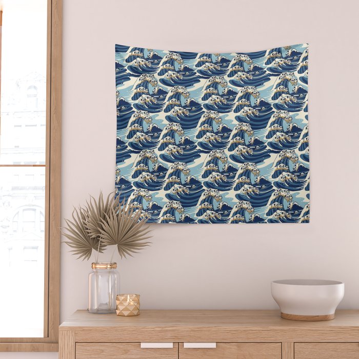 The great wave of pug tapestry on sale