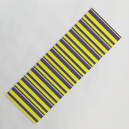 [ Thumbnail: Yellow and Dark Slate Blue Colored Striped Pattern Yoga Mat ]