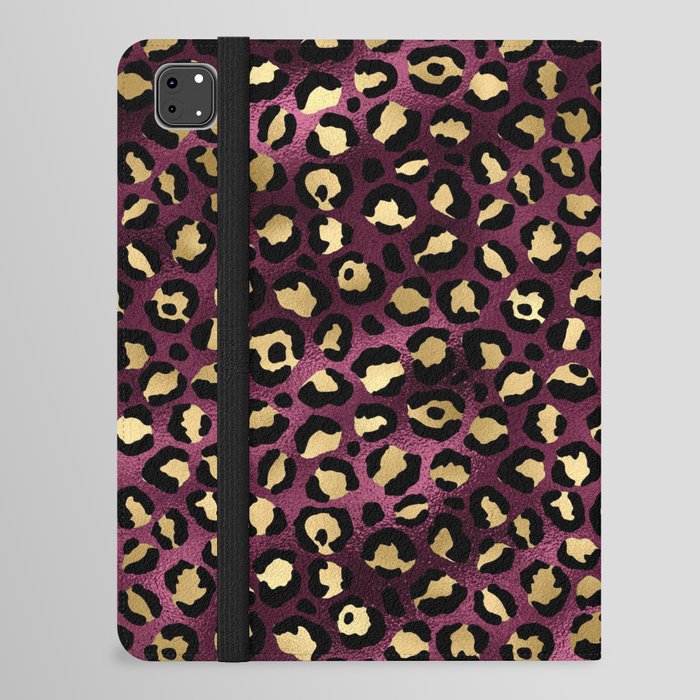 Burgundy and Gold Leopard Print Pattern 01 iPad Folio Case