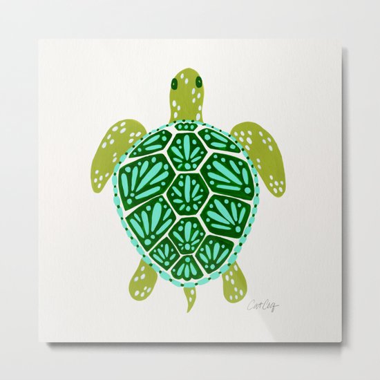 Sea Turtle – Green Palette Metal Print