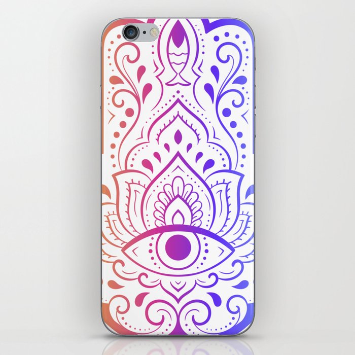 Colorful Hamsa hand drawn symbol with flower. Decorative pattern in oriental style for interior decoration and henna drawings. iPhone Skin