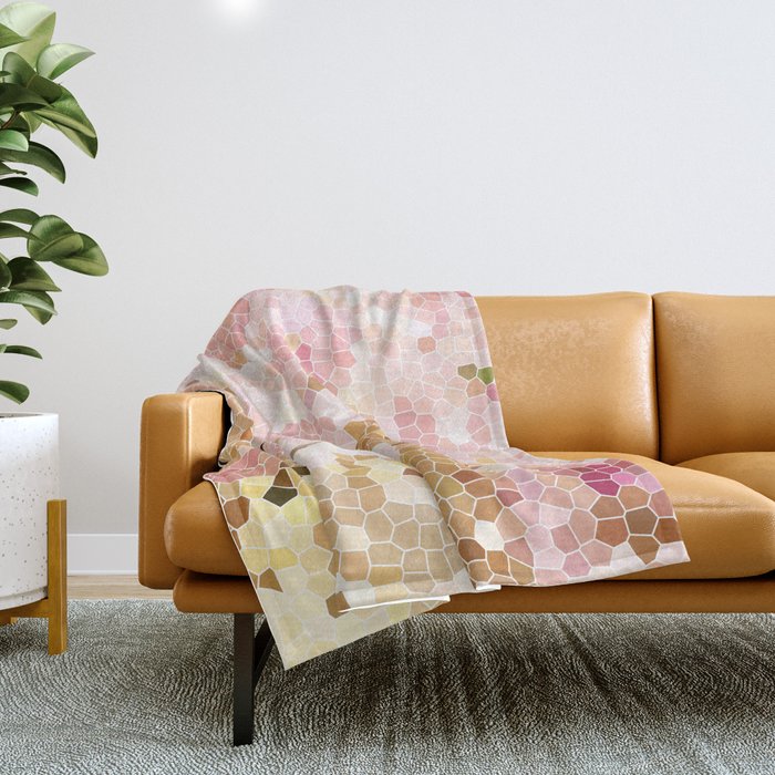 Flower Mosaic Millennial Pink and Golden Yellow Abstract Art | Honey Comb | Geometric Throw Blanket