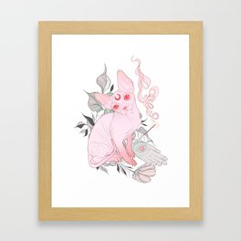 Incense Sphynx Cat │Neo Traditional│Pink Framed Art Print