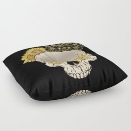 Skull with crown and sunflowers Floor Pillow