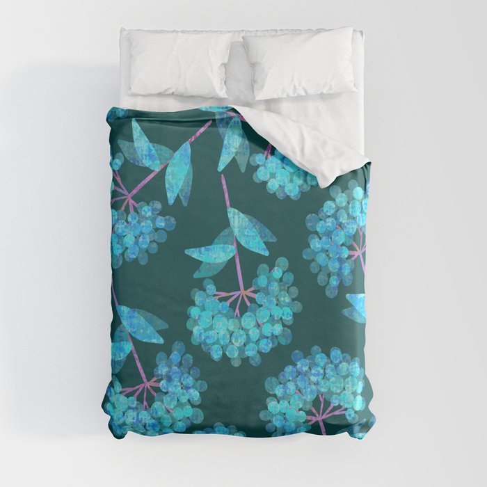 Magic forest. Seamless pattern with flowers, berries and leaves. Hand drawn background. Botanic. Duvet Cover