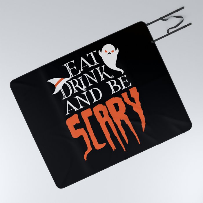 Eat Drink and be Scary Funny Halloween Saying Picnic Blanket