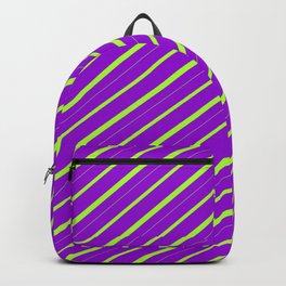 [ Thumbnail: Dark Violet and Light Green Colored Striped/Lined Pattern Backpack ]