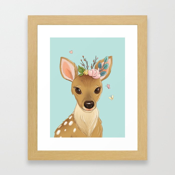 Floral Bambi Framed Art Print