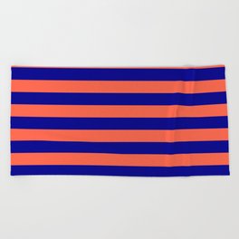 [ Thumbnail: Red and Dark Blue Colored Lines/Stripes Pattern Beach Towel ]