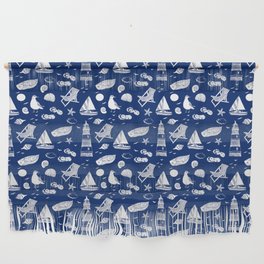 Blue And White Summer Beach Elements Pattern Wall Hanging