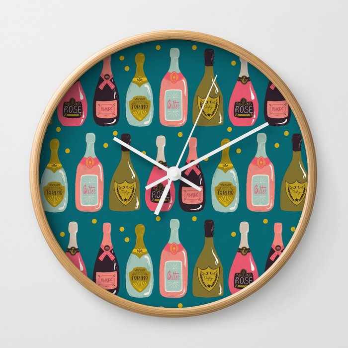 Champagne Cheers Blue Wall Clock