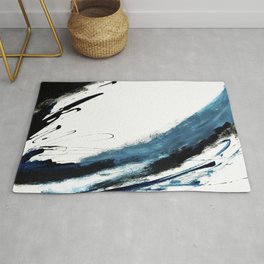 Reykjavik: a pretty and minimal mixed media piece in black, white, and blue Area & Throw Rug