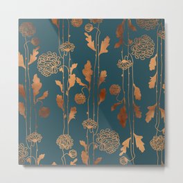 Art Deco Copper Flowers  Metal Print | Botanical, Artdeco, Floral, Cottagecore, Spring, Flower, Pattern, Retro, Summer, Wildflowers 