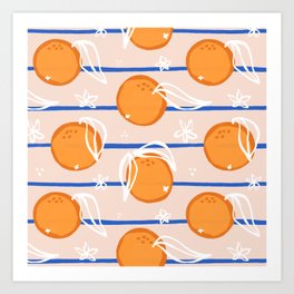 Orange stripes blue Art Print