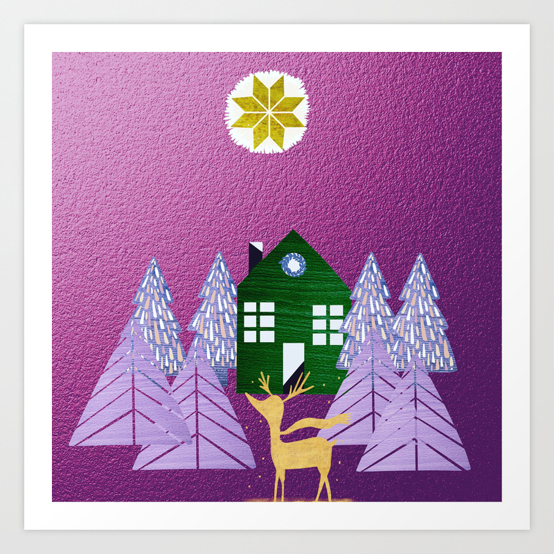Winter Wonderland Modern Trendy Purple Abstract Art Metallic