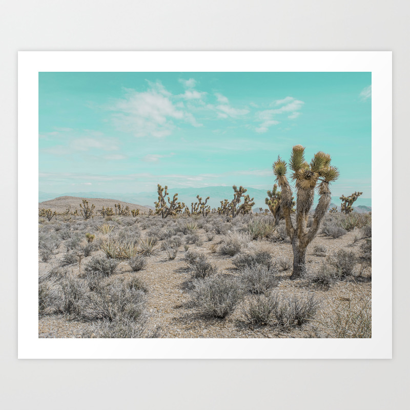Teal Desert Sky Cactus Landscape Photography Sierra Nevada Usa Cloud Dusted Sky Art Print By Palmtreeprints Society6