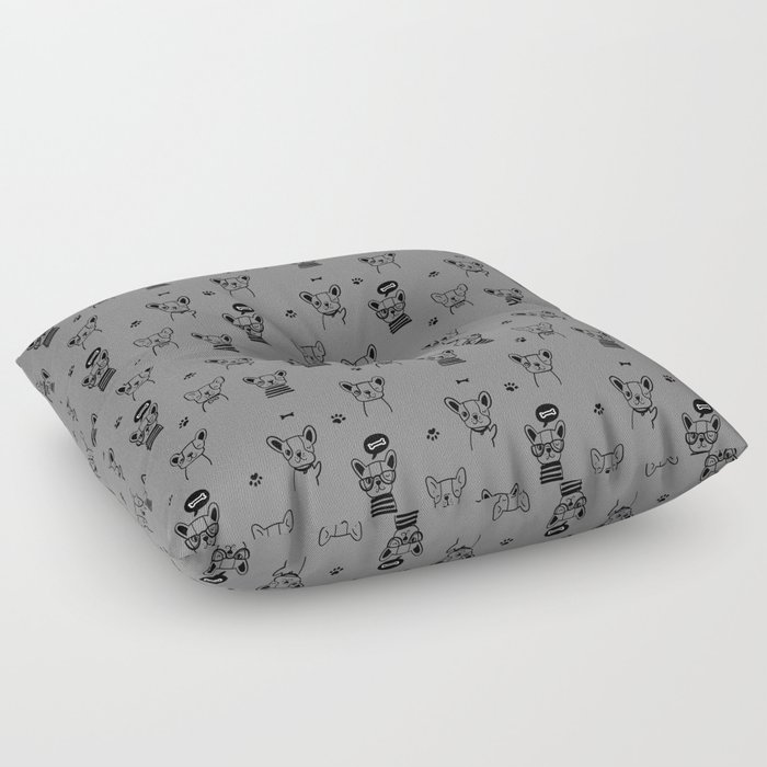 Grey and Black Hand Drawn Dog Puppy Pattern Floor Pillow