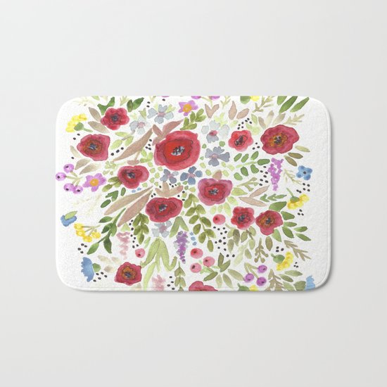 Hand drawn watercolor flowers, cute floral print Bath Mat