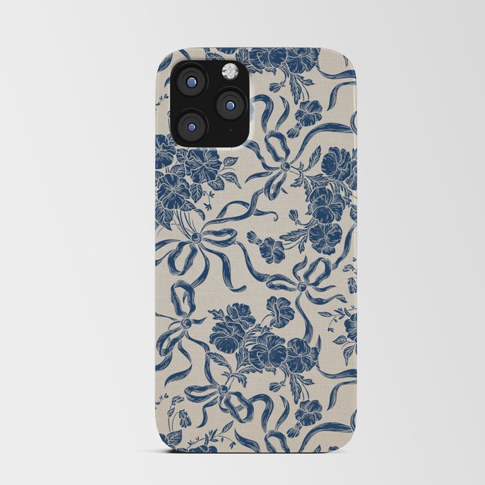 Chic Modern Vintage Ivory Navy Blue Floral Pattern iPhone Card Case