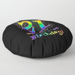 [ Thumbnail: 21st Birthday - Fun Rainbow Spectrum Gradient Pattern Text, Bursting Fireworks Inspired Background Floor Pillow ]