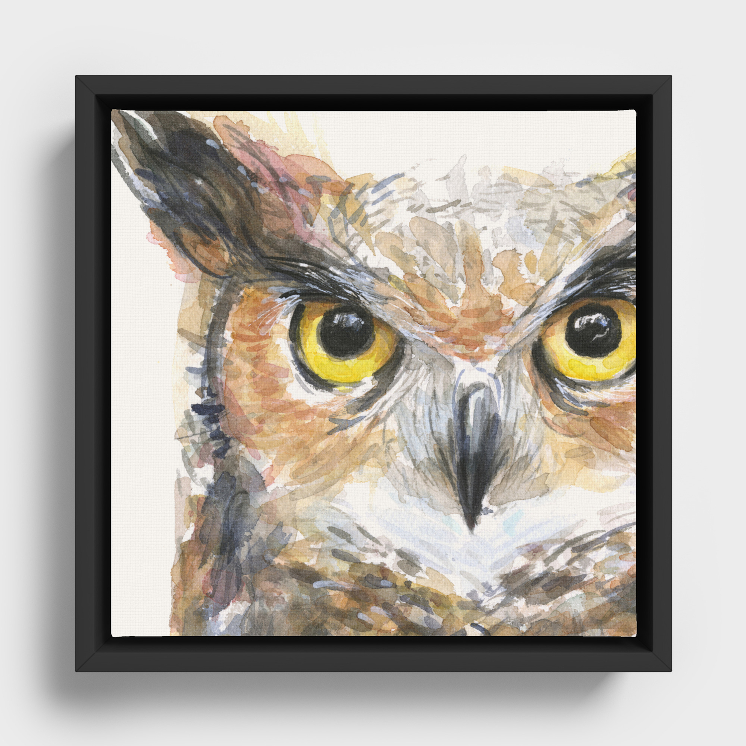 Owl Watercolor Great Horned Owl Painting Framed Canvas By Olechka | Society6