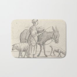 Pieter de Goeje - Vrouw met ezel, schaap en hond Bath Mat | Oldmasters, Drawing, Chalk, Artprint, Frame, Ink, Poster, Wallart, Decor, Vintage 