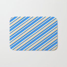 [ Thumbnail: Blue and Tan Colored Striped Pattern Bath Mat ]