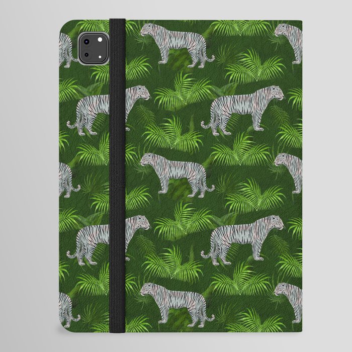 seamless pattern with white tigers and tropical vegetation iPad Folio Case
