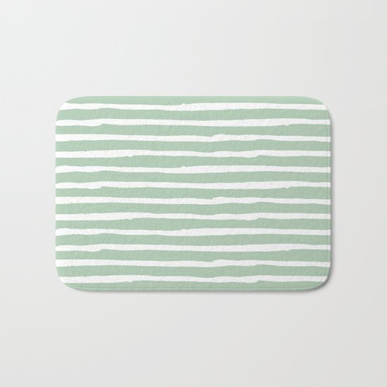 Elegant Stripes Pastel Cactus Green and White Bath Mat