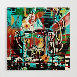 Grungy cool bearded guy. Abstract graffiti painting Wood Wall Art