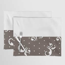 White Floral Curls Lace Horizontal Split on Dark Brown Placemat