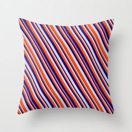 [ Thumbnail: Blue, Light Gray & Red Colored Lined Pattern Throw Pillow ]
