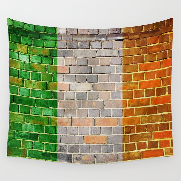 Ireland flag on a brick wall Wall Tapestry