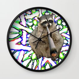 Raccoon Spliff Wall Clock | Popart, Cannabis, Marijuana, Collage, Tapestry, Smoking, Animal, Colorful, Raccoon, Digital 