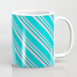 [ Thumbnail: Light Pink & Dark Turquoise Colored Striped Pattern Coffee Mug ]