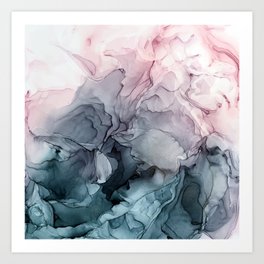 Blush and Payne's Grey Flowing Abstract Painting Art Print