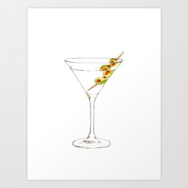 Cocktails. Martini. Watercolor Painting. Art Print