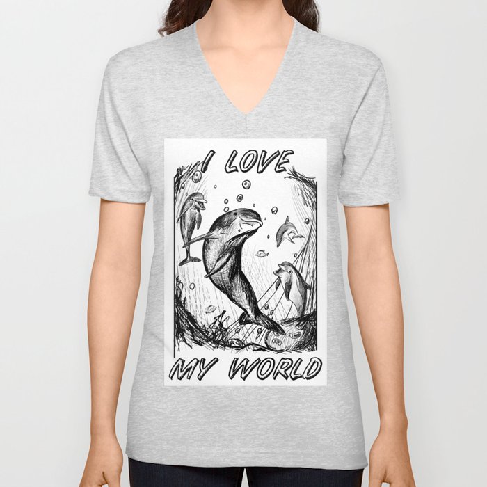 Dolphins - I love my world V Neck T Shirt