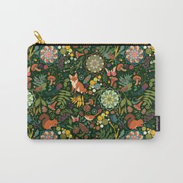 Treasures of the emerald woods Carry-All Pouch | Pinecones, Leaves, Nature, Woods, Mushroom, Fox, Vectorart, Berries, Curated, Squirrel 