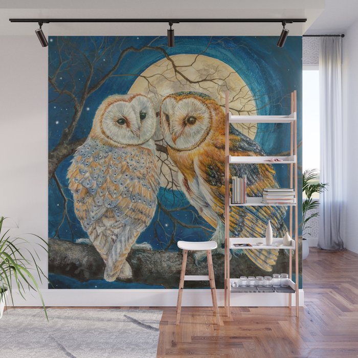 Owl Moon Stars (square comp) Wall Mural
