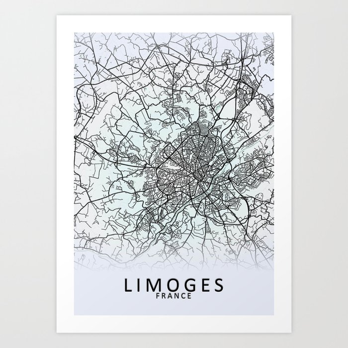 Limoges, France, White, City, Map Art Print by City Map Art Prints