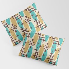 Retro Mid Century Modern Cosmic Surfer Pattern 236 Turquoise Beige and Brown Pillow Sham