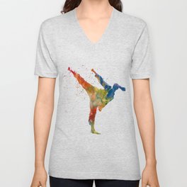 karate martial art in watercolor V Neck T Shirt